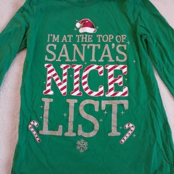 Children's Place Girl's M (7/8) Long Sleeve Green Santa's Nice List Shirt - Picture 3 of 6